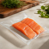 Bolsa de vacio con salmon fresco sellado